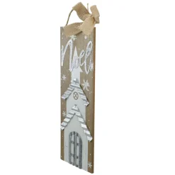 Discount 12.5 White Church and Snowflakes with Metal Noel Wooden Christmas Wall Decoration Door