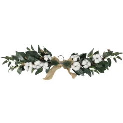 Online 25" White Cotton and Pine Cone Christmas Foliage Swag - Unlit Unlit Swags