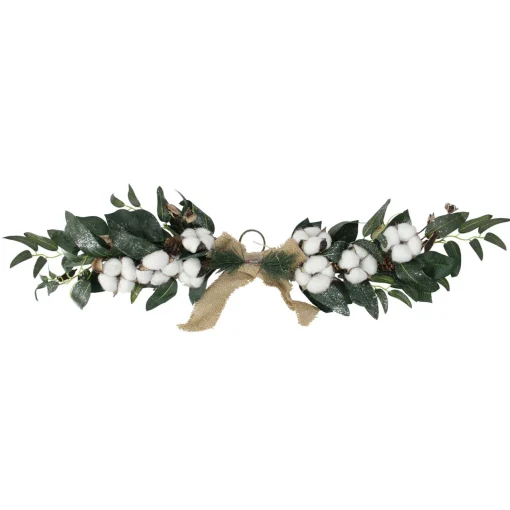 Online 25" White Cotton and Pine Cone Christmas Foliage Swag - Unlit Unlit Swags