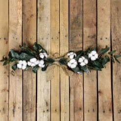 Online 25" White Cotton and Pine Cone Christmas Foliage Swag - Unlit Unlit Swags