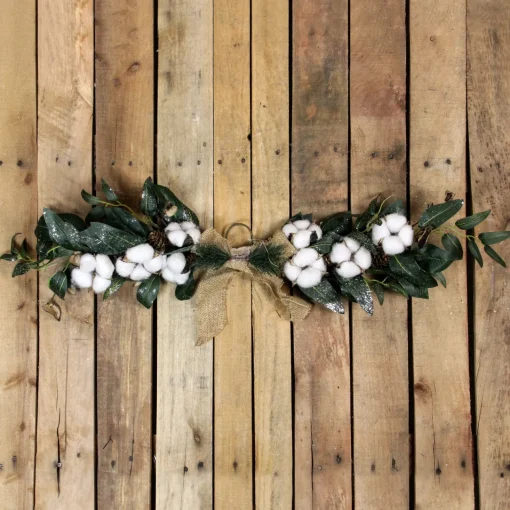 Online 25" White Cotton and Pine Cone Christmas Foliage Swag - Unlit Unlit Swags