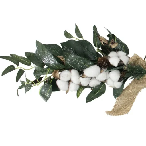 Online 25" White Cotton and Pine Cone Christmas Foliage Swag - Unlit Unlit Swags