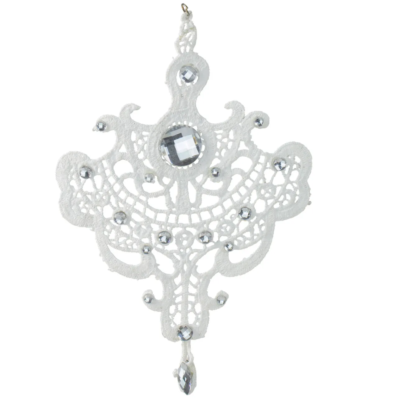 Outlet 9.5" White Elegant Jeweled Lace Doily Style Christmas Ornament Novelty