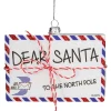 New 3.5" White Envelope "USPS Dear Santa" With Stripes Glass Christmas Ornament Santa Claus