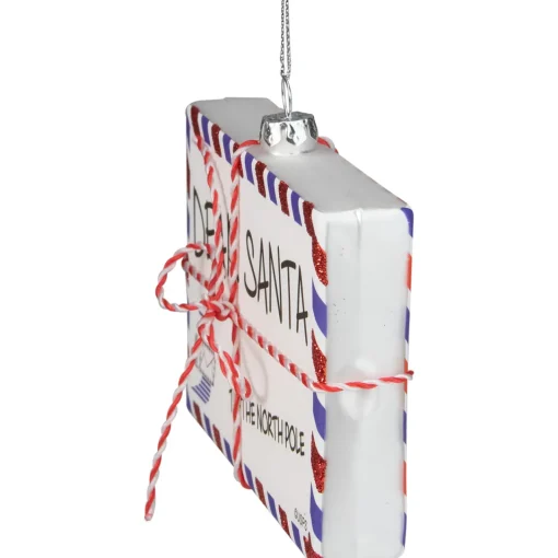 New 3.5" White Envelope "USPS Dear Santa" With Stripes Glass Christmas Ornament Santa Claus