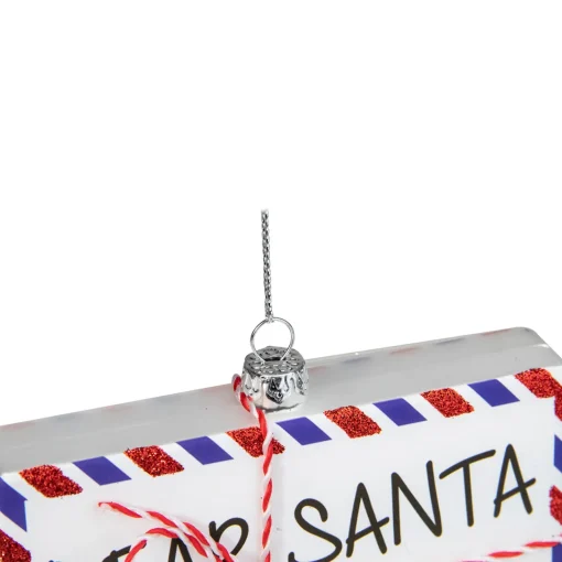 New 3.5" White Envelope "USPS Dear Santa" With Stripes Glass Christmas Ornament Santa Claus