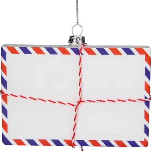 New 3.5" White Envelope "USPS Dear Santa" With Stripes Glass Christmas Ornament Santa Claus