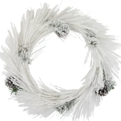 Clearance 24" White Flocked Artificial Christmas Wreath with Pine Cones Unlit