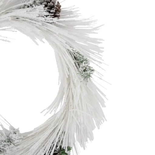 Clearance 24" White Flocked Artificial Christmas Wreath with Pine Cones Unlit