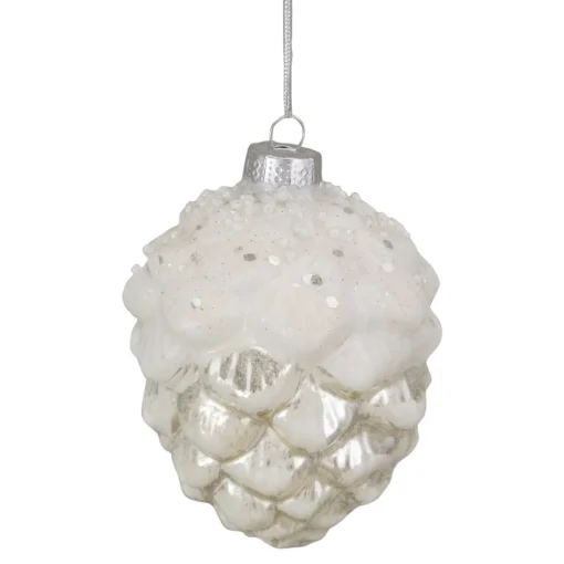 Online 3.75" White Frosted Pine Cone Glass Christmas Ornament Novelty