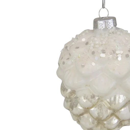Online 3.75" White Frosted Pine Cone Glass Christmas Ornament Novelty