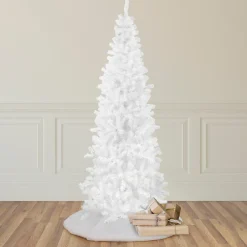Sale 6.5' White Georgian Pine Slim Artificial Christmas Tree, Unlit Colorful