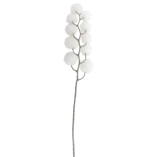 Discount 24" White Glittered Pom Pom Artificial Christmas Spray Sprays, Picks & Branches