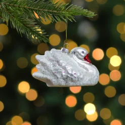 Discount 3.75" White Iridescent Glass Swan Christmas Ornament Animals
