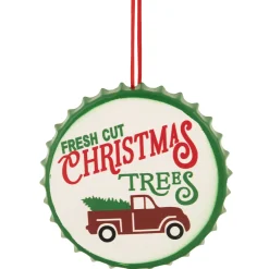 Online 4" White Iron Cap "Fresh Cut Christmas Tress" With a Vintage Truck Ornament Garden & Floral