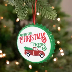 Online 4" White Iron Cap "Fresh Cut Christmas Tress" With a Vintage Truck Ornament Garden & Floral