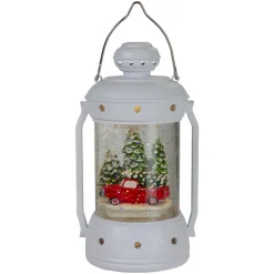 Sale 9" White Lantern Christmas Snow Globe with Red Truck and Trees Lanterns