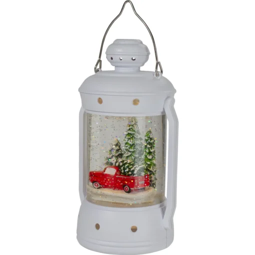 Sale 9" White Lantern Christmas Snow Globe with Red Truck and Trees Lanterns