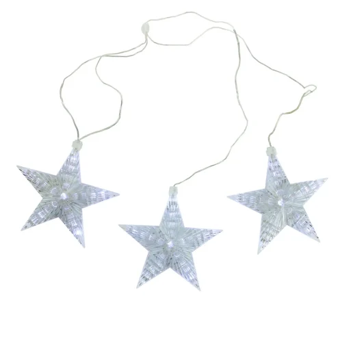 3 White LED Cascading Snowfall Star Christmas Lights - 2 ft Clear Wire Novelty