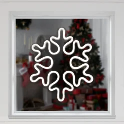 Clearance 15" White LED Lighted Neon Style Snowflake Christmas Window Silhouette Window
