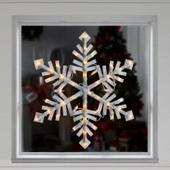 Sale 15.5" White Lighted Snowflake Christmas Outdoor Window Silhouette Window