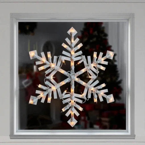 Sale 15.5" White Lighted Snowflake Christmas Outdoor Window Silhouette Window