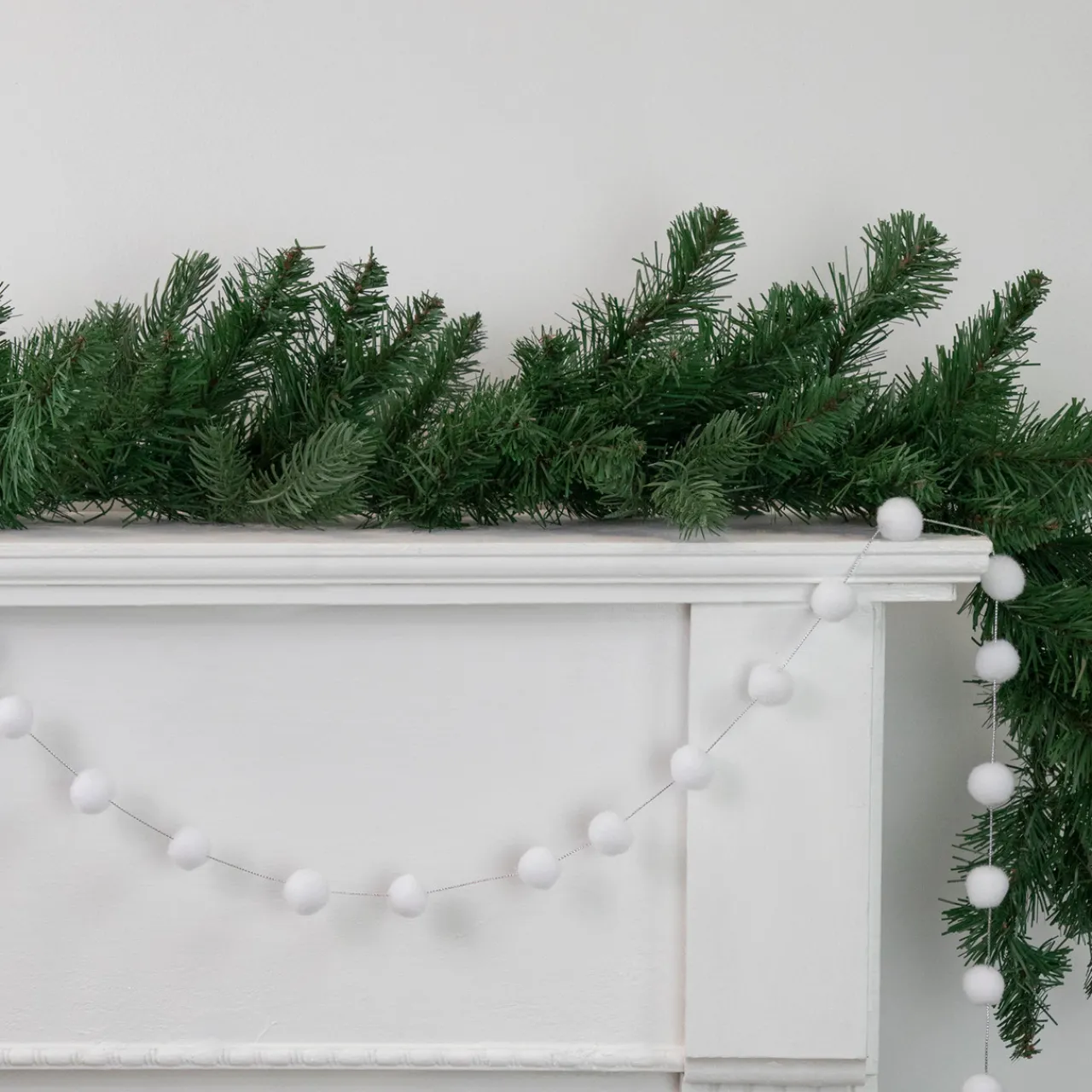 Online 9' White Plush Snowball Christmas Garland Pre Decorated