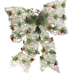 Sale 20" White Rattan Berry and Pinecone Christmas Bow Ribbons & Bows