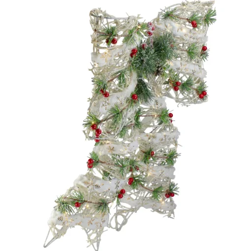 Sale 20" White Rattan Berry and Pinecone Christmas Bow Ribbons & Bows