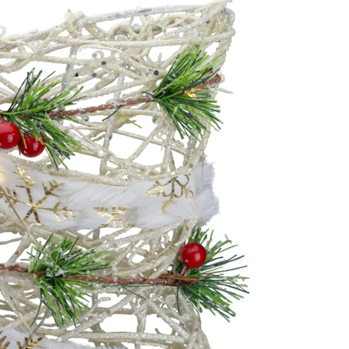 Sale 20" White Rattan Berry and Pinecone Christmas Bow Ribbons & Bows