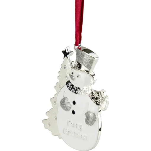 3.5" White Silver-Plated Snowman Merry Christmas Ornament with European Crystals Snowmen