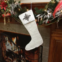 New 21" White Solid Quilted Christmas Stocking with Beads Stockings