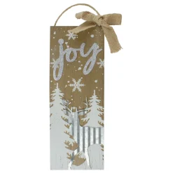 Best 12.5" White Trees and Snow with Metal Deer and Joy Wooden Christmas Wall Decor Door