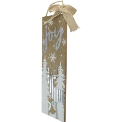 Best 12.5" White Trees and Snow with Metal Deer and Joy Wooden Christmas Wall Decor Door