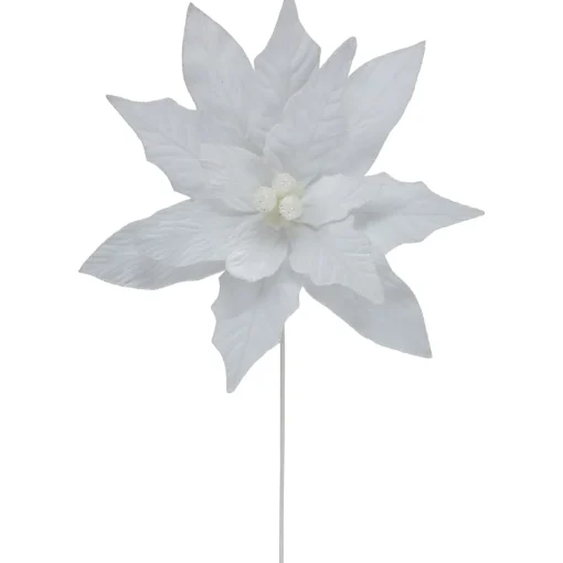 Online 24" Winter White Glittered Poinsettia Christmas Stem Spray Sprays, Picks & Branches