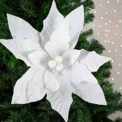 Online 24" Winter White Glittered Poinsettia Christmas Stem Spray Sprays, Picks & Branches