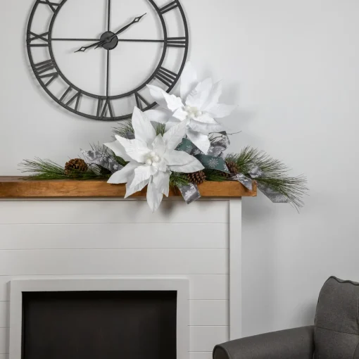 Online 24" Winter White Glittered Poinsettia Christmas Stem Spray Sprays, Picks & Branches