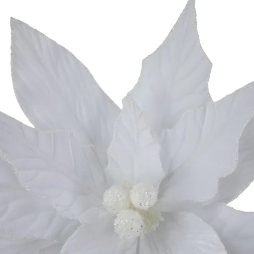 Online 24" Winter White Glittered Poinsettia Christmas Stem Spray Sprays, Picks & Branches