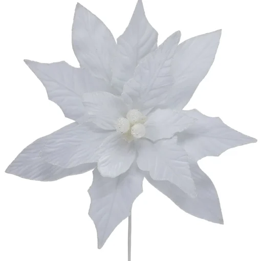 Online 24" Winter White Glittered Poinsettia Christmas Stem Spray Sprays, Picks & Branches