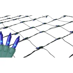 Sale 4' x 6' Blue Mini Net Style Christmas Lights, Green Wire Net Lights