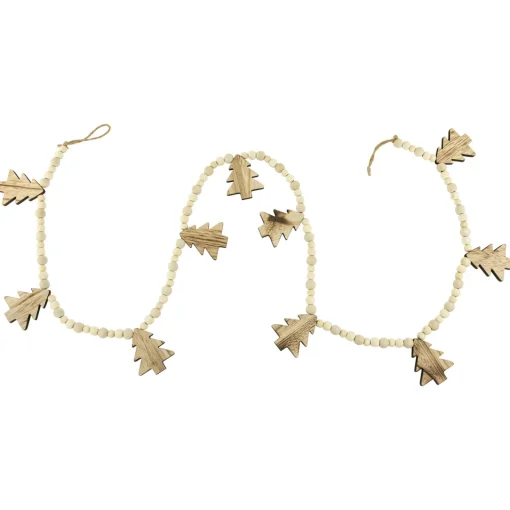 New 6' x 3" Christmas Trees and Beads Wooden Garland Unlit