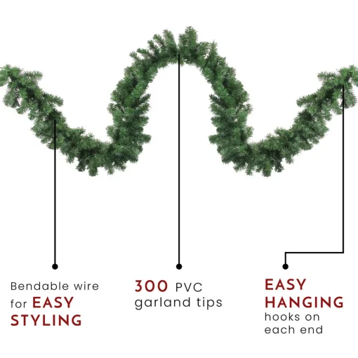 New 9' x 18" Deluxe Windsor Pine Artificial Christmas Garland, Unlit Unlit