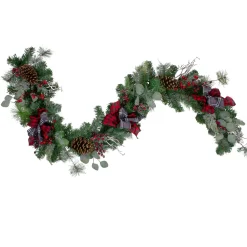 Sale 6' x 12" Dual Plaid and Berries Artificial Christmas Garland - Unlit Pre Decorated