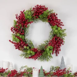 Outlet 5' x 8" Frosted Pine and Red Berry Christmas Garland - Unlit Unlit
