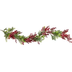 Best 5' x 8" Frosted Red Berry and Pine Artificial Christmas Garland, Unlit Unlit