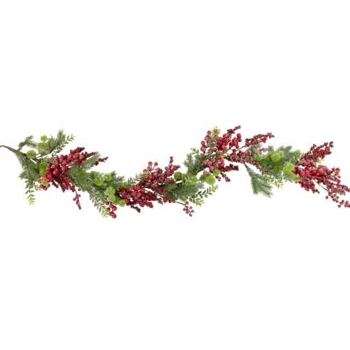 Best 5' x 8" Frosted Red Berry and Pine Artificial Christmas Garland, Unlit Unlit