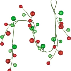 Outlet 4' x 6" Green and Red Ball Ornament Christmas Garland, Unlit Pre Decorated