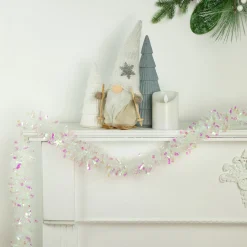 Hot 12' x 3" Iridescent and Snowblush Wide Cut Tinsel Christmas Garland - Unlit Colorful