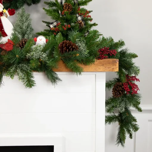 Online 9' x 12" Mixed Green Beaver Pine Artificial Christmas Garland, Unlit Unlit