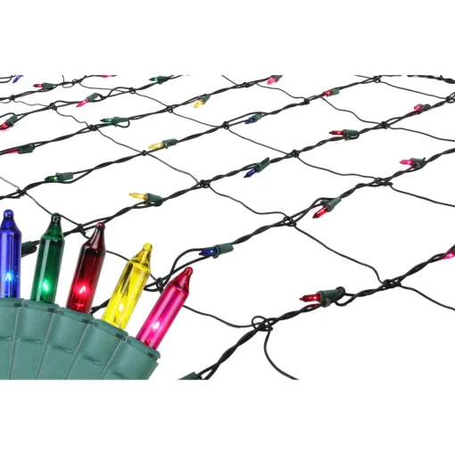 Clearance 4' x 6' Multi-Color Mini Incandescent Net Style Christmas Lights - Green Wire Net Lights